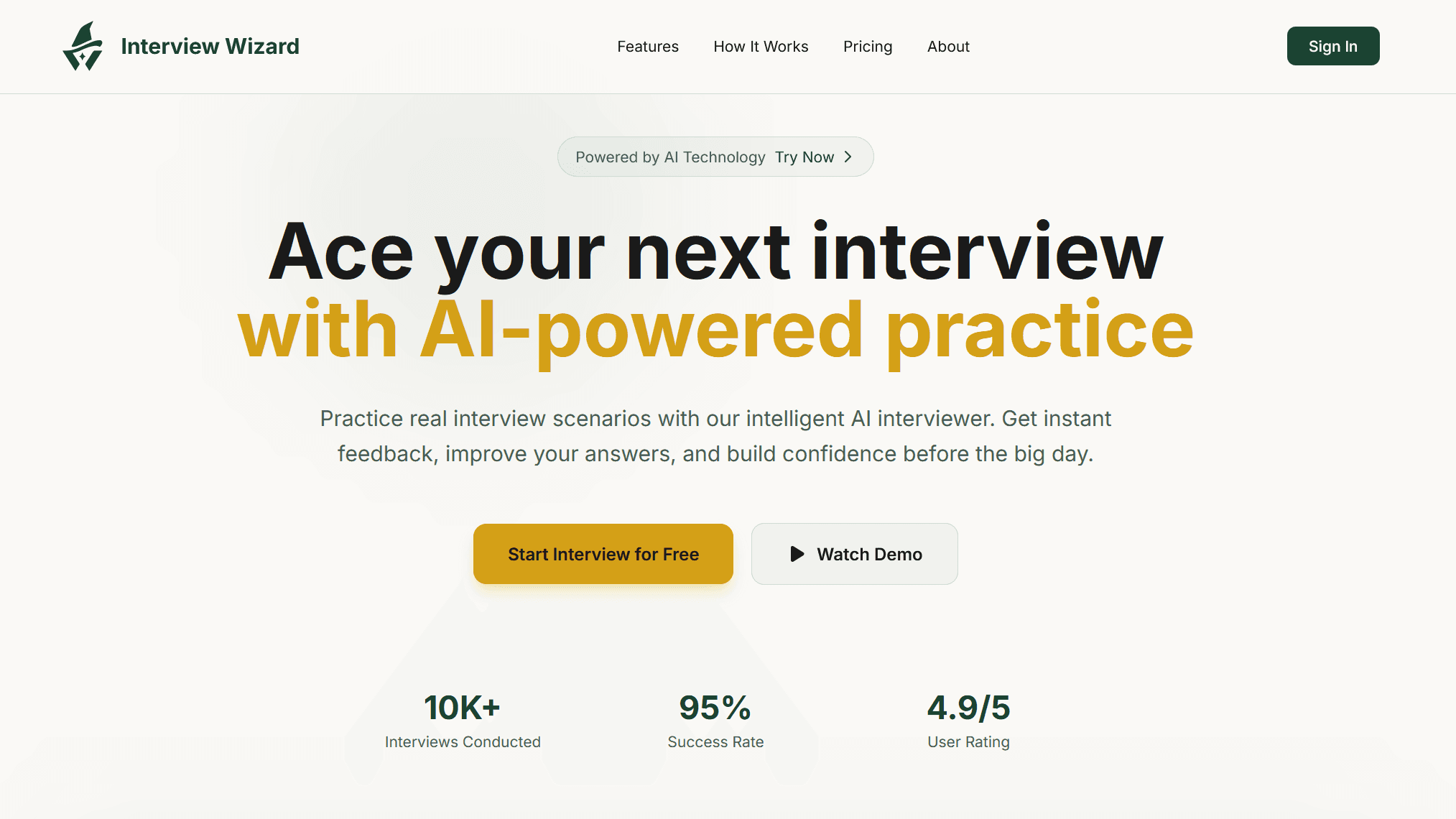 Interview Wizard: AI Powered Mock Interview Platform homepage screenshot